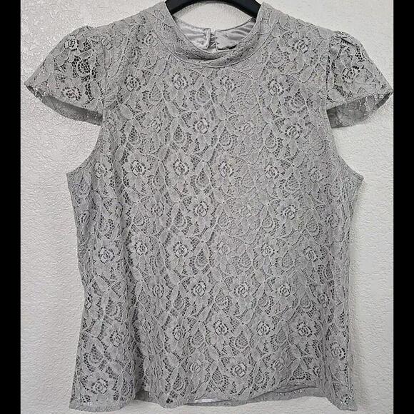Tops - Vertigo Women's Top Crochet / Lace Blouse Black Header Grey Floral Size M  (3)